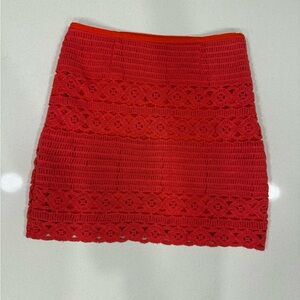SAYLOR Vibrant Red Crochet Pencil Skirt